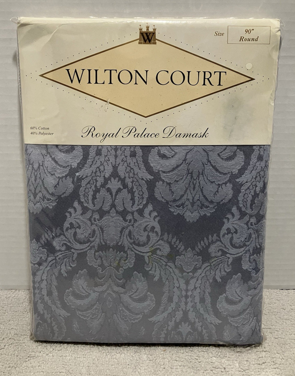 Wilton Court Tablecloth Royal Palace Damask Sky Blue 90 inch Round NEW